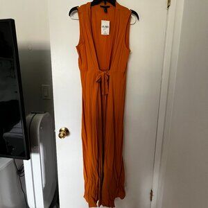 Forever 21 Orange Long Tie Front Cardigan Small